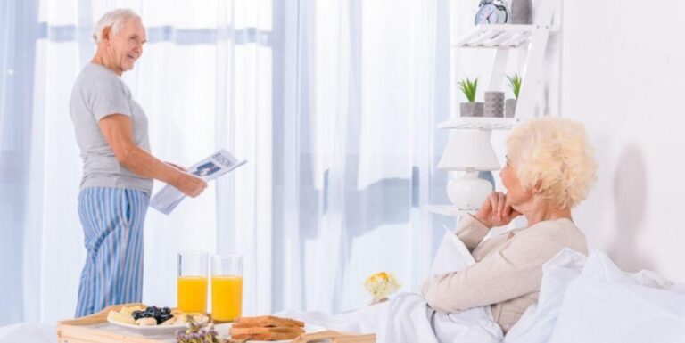 Elderly Couple Enjoying Breakfast in Bright Assisted Living Apartment