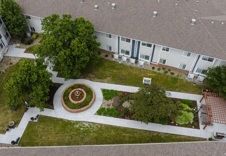 Aerial View of Landscaped Courtyard at Assisted Living Community in Omaha NE Aerial View of Landscaped Courtyard at Assisted Living Community in Omaha NE