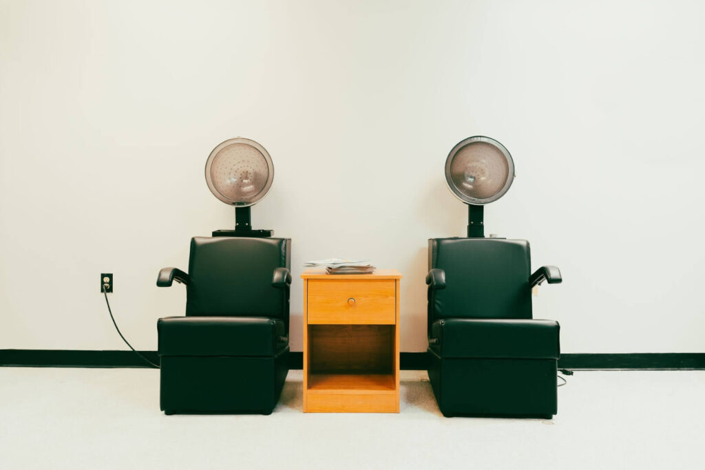 Hair Salon With Two Side-By-Side Dryer Stations At Assisted Living Facility