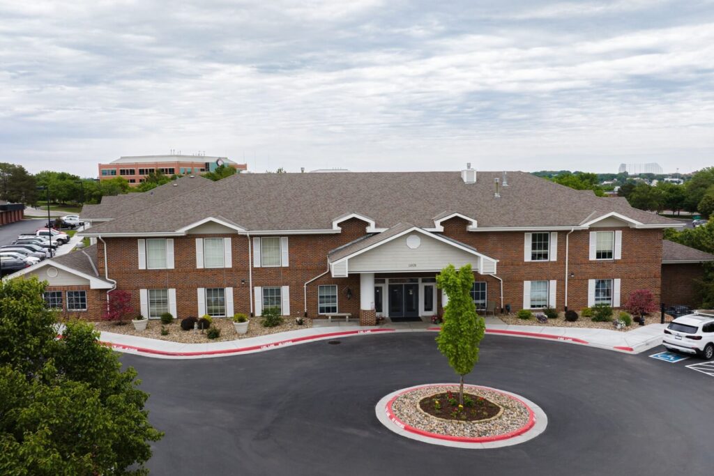 Bird's Eye View Of Building And Circular Driveway At Assisted Living Facility