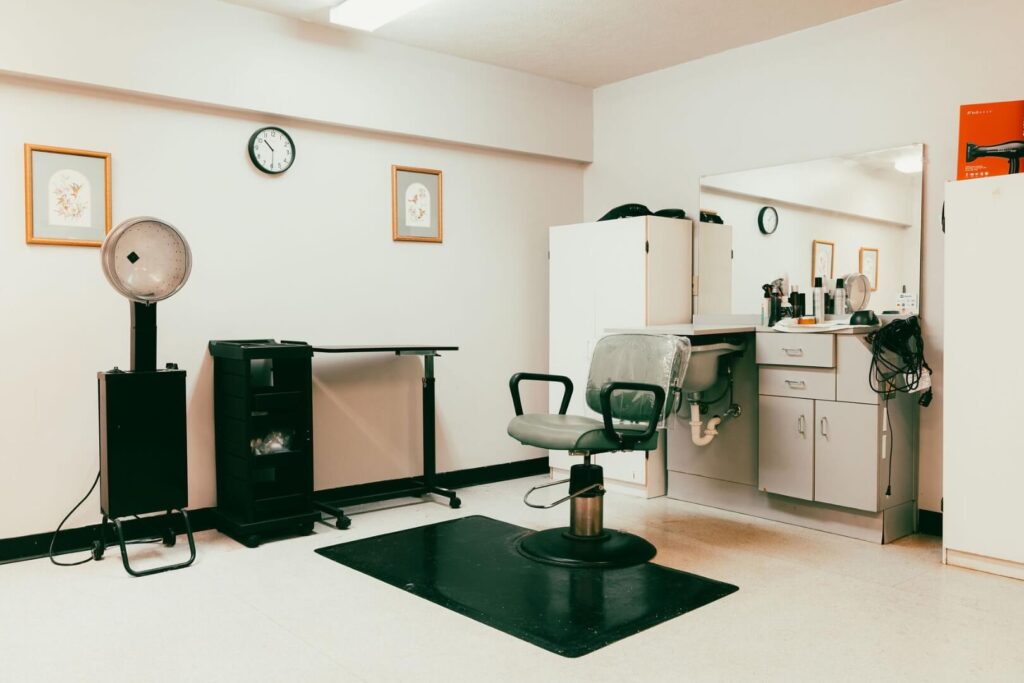 On-Site Hair Salon With Styling Chair And Equipment At Assisted Living Facility